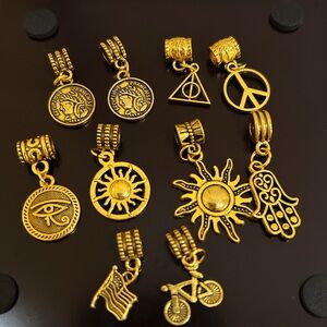 10-pieces set of Vintage Gold Boho-Inspired Dangle Charms